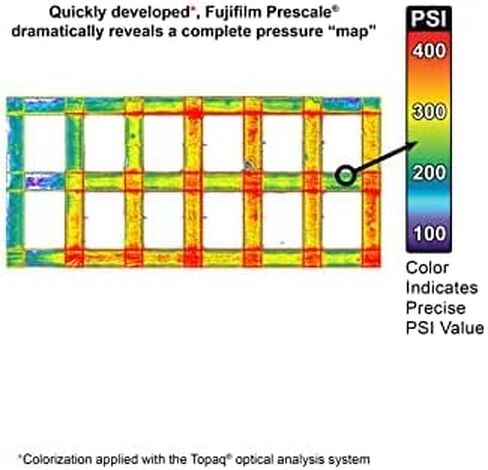 عينة Fujifilm Prescale - الضغط العالي الفائق من Fujifilm Prescale (HHS) - رسم خرائط الضغط السطحي؛ فيلم يشير إلى الضغط؛ مستشعر اللمس - نطاق الضغط 18,500-43,200 رطل لكل بوصة مربعة (4 بوصة × 2.5 بوصة) in Saudi Arabia