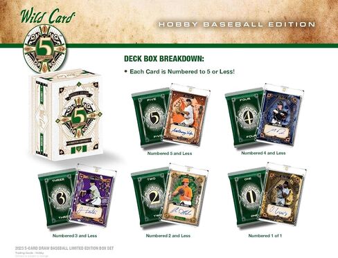 Wild Card 2022 صندوق هواية البيسبول المكون من خمس بطاقات 5 توقيعات لكل صندوق بما في ذلك 1/1، وحدة واحدة in Kuwait