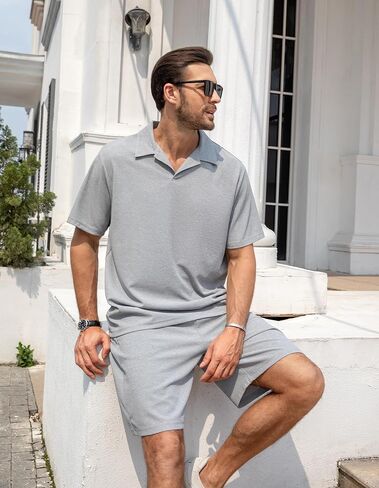 ZPB Mens Polo Shirt and Shorts Set Summer Outfits 2 Piece Fashion Casual Tracksuits Short Sleeve Polo Suit in Saudi Arabia