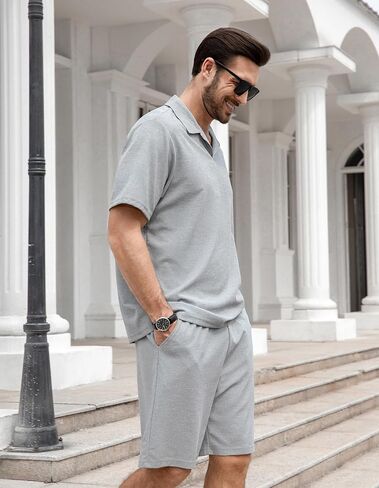 ZPB Mens Polo Shirt and Shorts Set Summer Outfits 2 Piece Fashion Casual Tracksuits Short Sleeve Polo Suit in Saudi Arabia