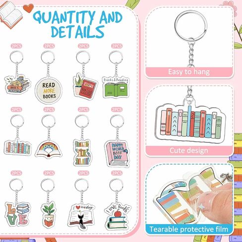 24 Pcs Book Lovers Gifts Funny Book Keychain Book Accessories Book Club Gifts Reading Book Club Keychain for Women Men Reader Writers in Saudi Arabia