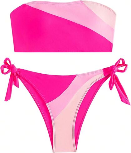 Milumia Women's 2 Piece Bandeau Tie Side Swimsuits Color Block High Cut Bikini Sets Swimwear in Saudi Arabia