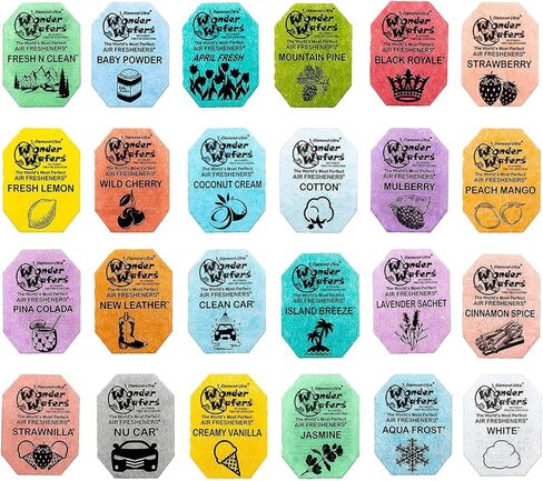 Wonder Wafers Car Air Freshener Wafers Variety Pack of 12 - Individually Wrapped Car Air Fresheners - 12 Scents Car Fresheners (12 Pack 12 Other Scents) in Kuwait