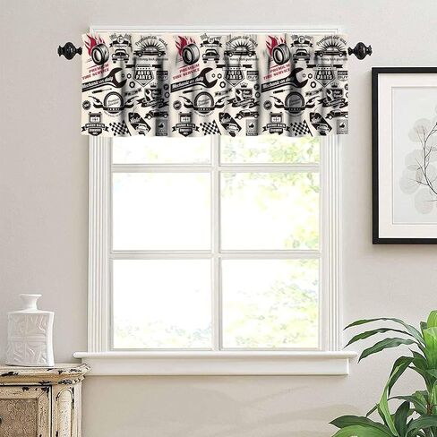 Retro Kitchen Curtain Valance, Car Repair Shop Logos Monochrome Car Silhouettes Best Garage in Town, for Bedroom Living Room Cafe Bathroom 1 Panels W54xL18in in Saudi Arabia