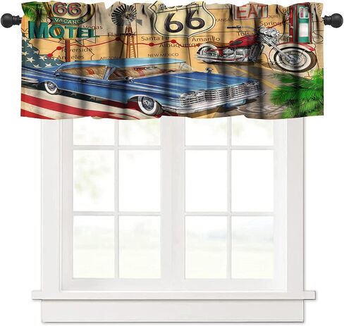 Retro Kitchen Curtain Valance, Car Repair Shop Logos Monochrome Car Silhouettes Best Garage in Town, for Bedroom Living Room Cafe Bathroom 1 Panels W54xL18in in Saudi Arabia
