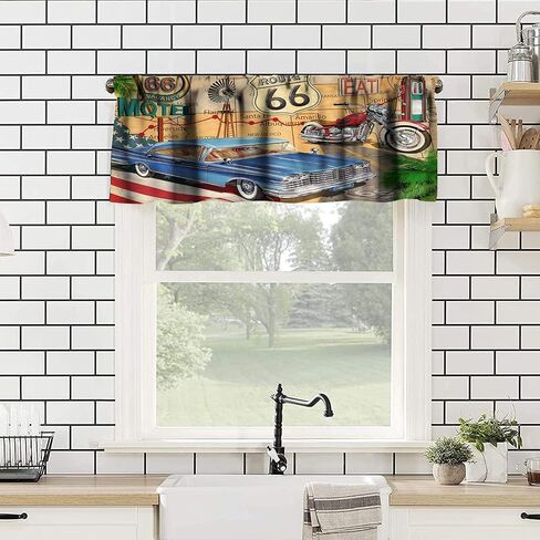 Retro Kitchen Curtain Valance, Car Repair Shop Logos Monochrome Car Silhouettes Best Garage in Town, for Bedroom Living Room Cafe Bathroom 1 Panels W54xL18in in Saudi Arabia