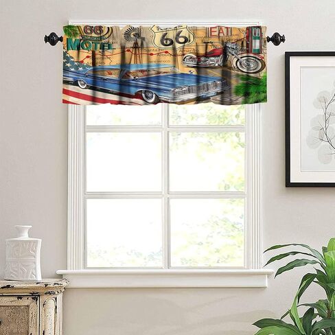 Retro Kitchen Curtain Valance, Car Repair Shop Logos Monochrome Car Silhouettes Best Garage in Town, for Bedroom Living Room Cafe Bathroom 1 Panels W54xL18in in Saudi Arabia