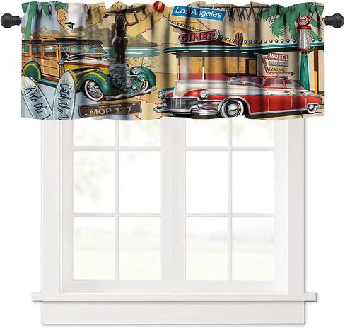 Retro Kitchen Curtain Valance, Car Repair Shop Logos Monochrome Car Silhouettes Best Garage in Town, for Bedroom Living Room Cafe Bathroom 1 Panels W54xL18in in Saudi Arabia
