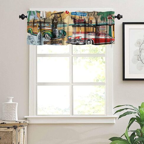 Retro Kitchen Curtain Valance, Car Repair Shop Logos Monochrome Car Silhouettes Best Garage in Town, for Bedroom Living Room Cafe Bathroom 1 Panels W54xL18in in Saudi Arabia