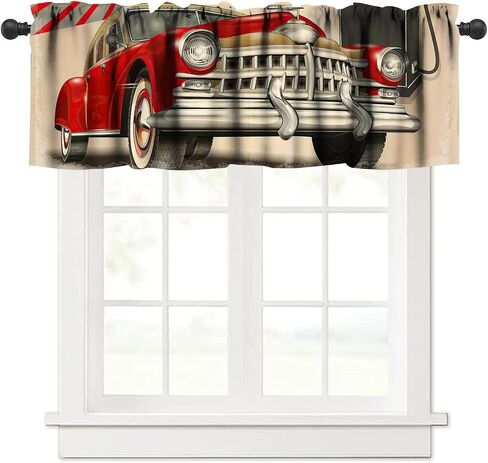 Retro Kitchen Curtain Valance, Car Repair Shop Logos Monochrome Car Silhouettes Best Garage in Town, for Bedroom Living Room Cafe Bathroom 1 Panels W54xL18in in Saudi Arabia