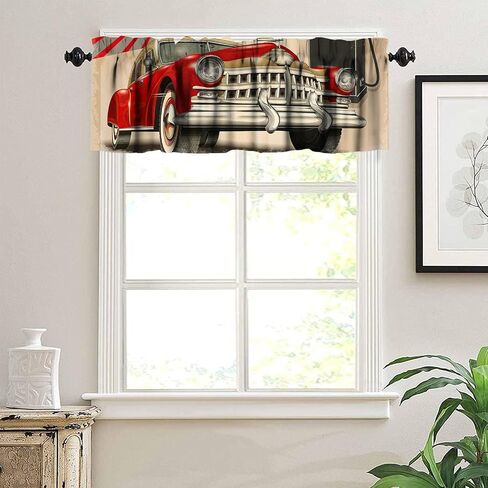 Retro Kitchen Curtain Valance, Car Repair Shop Logos Monochrome Car Silhouettes Best Garage in Town, for Bedroom Living Room Cafe Bathroom 1 Panels W54xL18in in Saudi Arabia