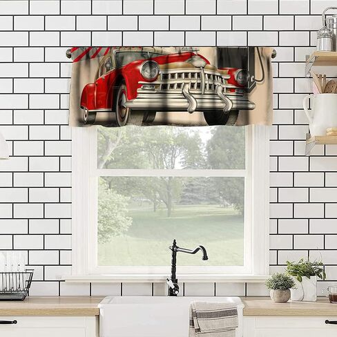 Retro Kitchen Curtain Valance, Car Repair Shop Logos Monochrome Car Silhouettes Best Garage in Town, for Bedroom Living Room Cafe Bathroom 1 Panels W54xL18in in Saudi Arabia