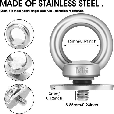 4 Packs Kayak Track Mount Accessories, Stainless Steel Kayak Track Mount Tie Down Eyelet Kayak Rail Mount Accessories M6 Bolt Hold Bungee Cord or Ropes for Kayak Canoe Boat Bungee Cord or Ropes in Saudi Arabia