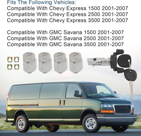 Ignition Switch Lock Cylinder and Door Lock Cylinder with 2 Keys Replacement for Chevy Express GMC Savana 1500 2500 3500 2001-2007, Replace 704600, 706591 X4, 598007 X2 in Saudi Arabia
