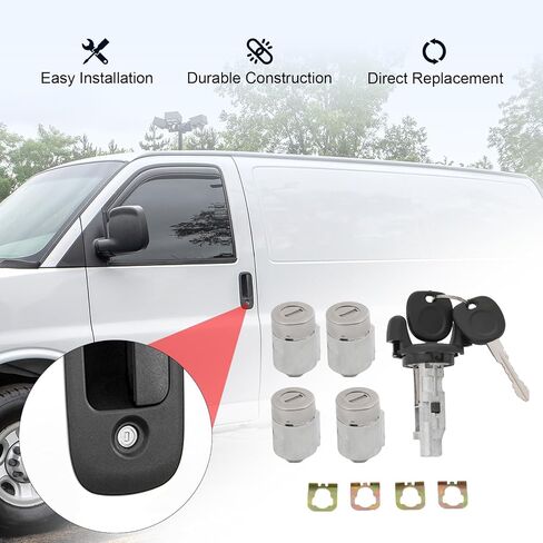 Ignition Switch Lock Cylinder and Door Lock Cylinder with 2 Keys Replacement for Chevy Express GMC Savana 1500 2500 3500 2001-2007, Replace 704600, 706591 X4, 598007 X2 in Saudi Arabia