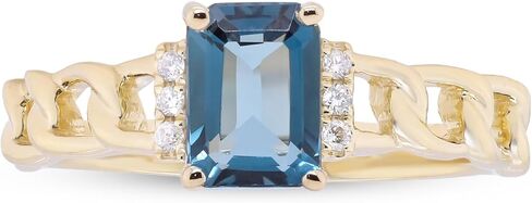 Gin & Grace 14K Yellow Gold Genuine London Blue Topaz Ring with diamonds for women | Ethically, authentically & organically sourced (Emerald) shaped London Blue Topaz hand-crafted jewellery for her | London Blue Topaz Ring for women in Saudi Arabia