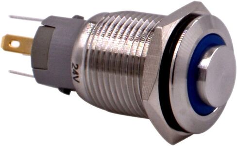 Momentary Push Button Switch, URTONE UR168, 1NO1NC Stainless Steel Shell with 24V Blue LED Ring Suitable for 16mm 5/8" Mounting Hole, Include Socket in Saudi Arabia