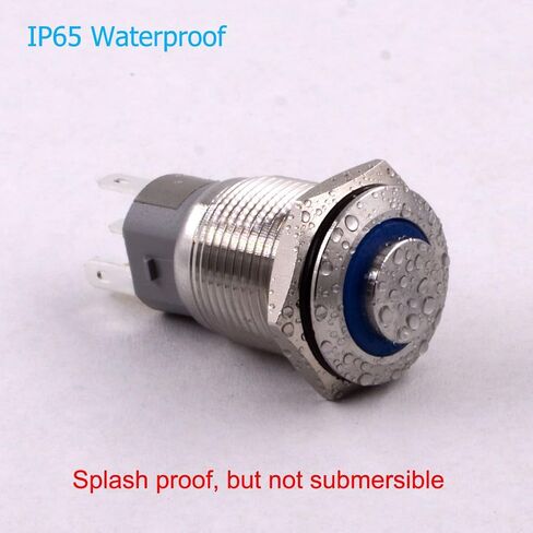 Momentary Push Button Switch, URTONE UR168, 1NO1NC Stainless Steel Shell with 24V Blue LED Ring Suitable for 16mm 5/8" Mounting Hole, Include Socket in Saudi Arabia