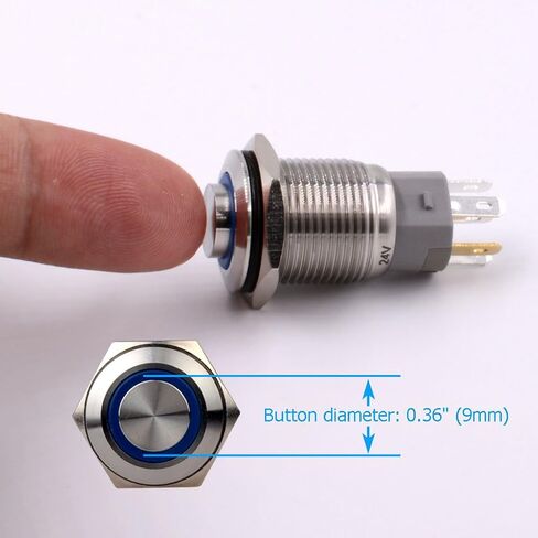 Momentary Push Button Switch, URTONE UR168, 1NO1NC Stainless Steel Shell with 24V Blue LED Ring Suitable for 16mm 5/8" Mounting Hole, Include Socket in Saudi Arabia
