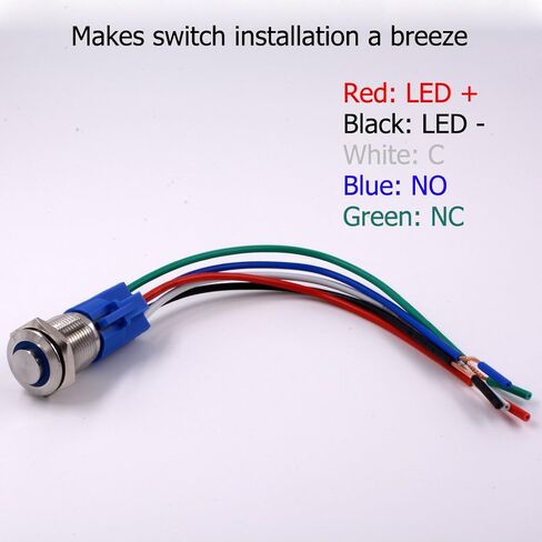 Momentary Push Button Switch, URTONE UR168, 1NO1NC Stainless Steel Shell with 24V Blue LED Ring Suitable for 16mm 5/8" Mounting Hole, Include Socket in Saudi Arabia