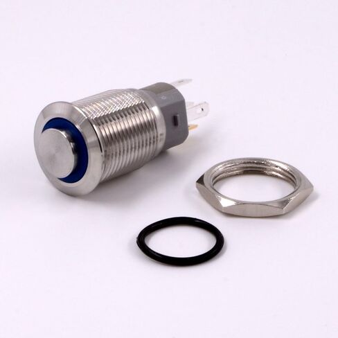 Momentary Push Button Switch, URTONE UR168, 1NO1NC Stainless Steel Shell with 24V Blue LED Ring Suitable for 16mm 5/8" Mounting Hole, Include Socket in Saudi Arabia