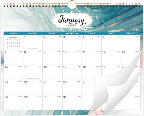 2024 Wall Calendar - 12 Months Calendar from Jan. 2024 - Dec 2024, 14.8" x 11.6", Large Blank Blocks with Julian Dates, Strong Twin-Wire Binding, Premium Wall Calendar for Organizing in Saudi Arabia