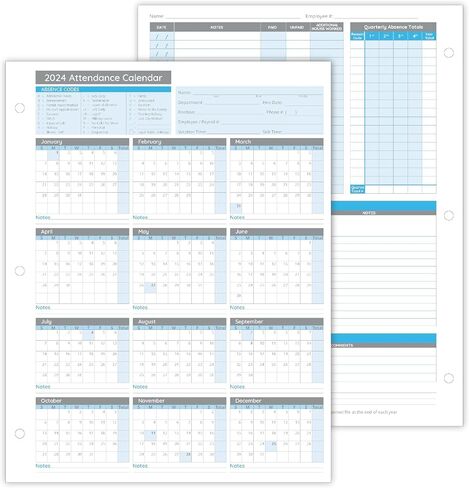 Blue Summit Supplies 50 Sheet Attendance Calendar, Employee 2024 Attendance Sheets for 3 Hole Binder, Convenient Tracker for Employee Attendance Record, Time Off, and Tardiness, 50 Pack in Saudi Arabia