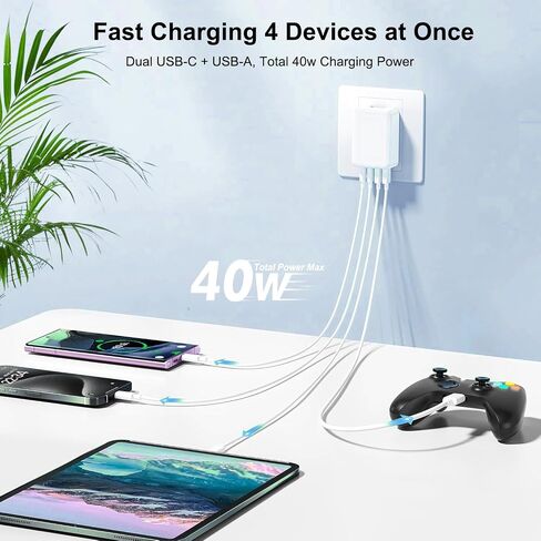 [2 Pack] Flat USB C Charger Block, 40W Slim Foldable 4Port PD+QC Type C Multiport Fast Charging Blocks Box Brick Box USB Wall Plug for iPhone 15/14/13/12Pro Max Plus Mini, for Samsung,Tablet in Saudi Arabia