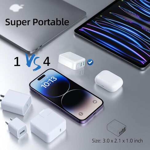 [2 Pack] Flat USB C Charger Block, 40W Slim Foldable 4Port PD+QC Type C Multiport Fast Charging Blocks Box Brick Box USB Wall Plug for iPhone 15/14/13/12Pro Max Plus Mini, for Samsung,Tablet in Saudi Arabia