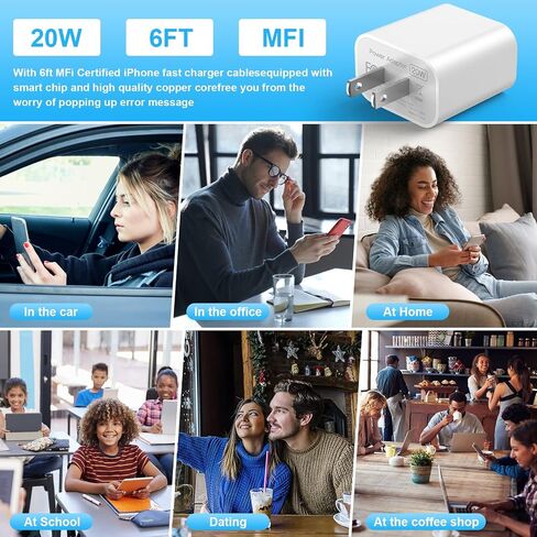 iPhone Fast Charger, 2-Pack 20W USB C Wall Charger PD Type C Power Wall Charger with MFi Certified 6FT Charger Cable for iPhone 14 13 12 Pro Max Mini 11 Xs XR X 8 and More in Saudi Arabia