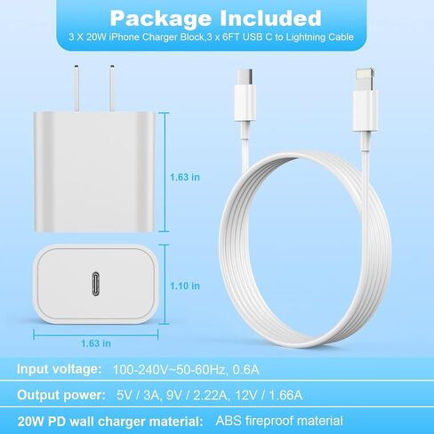 iPhone Fast Charger, 2-Pack 20W USB C Wall Charger PD Type C Power Wall Charger with MFi Certified 6FT Charger Cable for iPhone 14 13 12 Pro Max Mini 11 Xs XR X 8 and More in Saudi Arabia