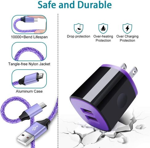Charger Plug Micro USB Cable Compatible for Samsung Galaxy S7 S6 J7 J7V J3 J3V J8 J5 A6 A10 Note 5 4,LG K50 K40 K30 K20 V10,Moto E6 E5 G4 G5,Tablet,Wall Charging Block Fast Charging Android Phone Cord in Saudi Arabia