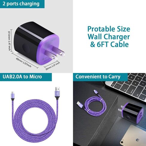 Charger Plug Micro USB Cable Compatible for Samsung Galaxy S7 S6 J7 J7V J3 J3V J8 J5 A6 A10 Note 5 4,LG K50 K40 K30 K20 V10,Moto E6 E5 G4 G5,Tablet,Wall Charging Block Fast Charging Android Phone Cord in Saudi Arabia