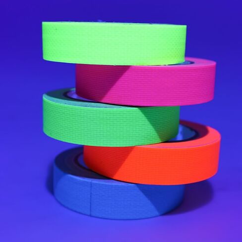 Fluorescent Tape UV Tape Blacklight Reactive Glow in The Dark Tape 1 Inch x 16.5 Feet x 5 Colors Fluorescent Neon Tape UV Reactive Spike Tape for Stage, Party Play Grid Floors Color Coding Art Crafts in Saudi Arabia