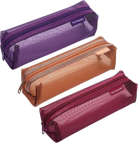 Colorlife Mesh Pen Bag, 3 Pack Zipper Mesh Pouch, Multifunctional Clear Pencil Case Organizer Stationery Storage Bag for Office Supplies Cosmetics Makeup Travel Accessories in Saudi Arabia