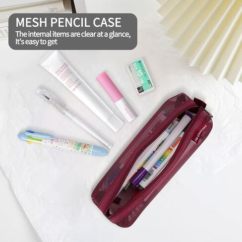 Colorlife Mesh Pen Bag, 3 Pack Zipper Mesh Pouch, Multifunctional Clear Pencil Case Organizer Stationery Storage Bag for Office Supplies Cosmetics Makeup Travel Accessories in Saudi Arabia