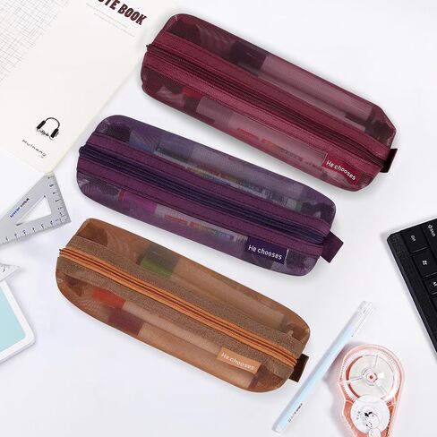 Colorlife Mesh Pen Bag, 3 Pack Zipper Mesh Pouch, Multifunctional Clear Pencil Case Organizer Stationery Storage Bag for Office Supplies Cosmetics Makeup Travel Accessories in Saudi Arabia