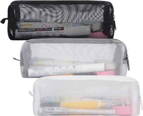 Colorlife Mesh Pen Bag, 3 Pack Zipper Mesh Pouch, Multifunctional Clear Pencil Case Organizer Stationery Storage Bag for Office Supplies Cosmetics Makeup Travel Accessories in Kuwait