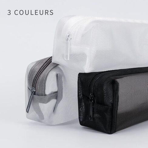 Colorlife Mesh Pen Bag, 3 Pack Zipper Mesh Pouch, Multifunctional Clear Pencil Case Organizer Stationery Storage Bag for Office Supplies Cosmetics Makeup Travel Accessories in Kuwait