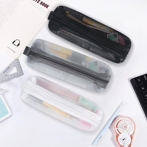 Colorlife Mesh Pen Bag, 3 Pack Zipper Mesh Pouch, Multifunctional Clear Pencil Case Organizer Stationery Storage Bag for Office Supplies Cosmetics Makeup Travel Accessories in Kuwait