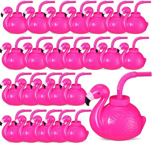 17 oz Hawaiian Flamingo Luau Summer Party Favor Gift Supplies Plastic Large Pink Flamingo Cups with Lids and Straws, Flamingo Cups Drinking Cups for Kids Tropical Beach Party Favors(24 Packs) in Kuwait