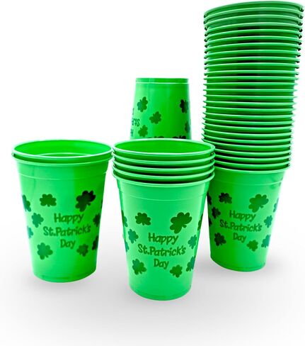 4E's Novelty 50 Pack St Patricks Day Party Cups Disposable Plastic 16 Oz Bulk Green Cups for Saint Pattys Day Party Supplies for Kids Adults Decorations in Saudi Arabia