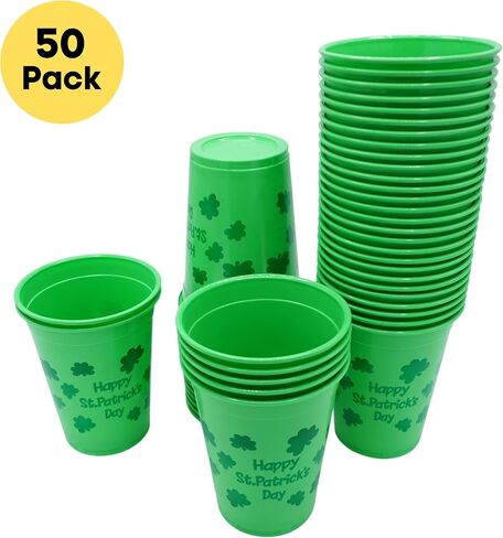 4E's Novelty 50 Pack St Patricks Day Party Cups Disposable Plastic 16 Oz Bulk Green Cups for Saint Pattys Day Party Supplies for Kids Adults Decorations in Saudi Arabia
