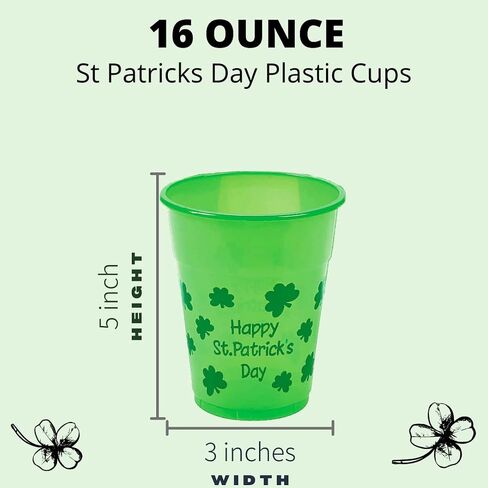 4E's Novelty 50 Pack St Patricks Day Party Cups Disposable Plastic 16 Oz Bulk Green Cups for Saint Pattys Day Party Supplies for Kids Adults Decorations in Saudi Arabia