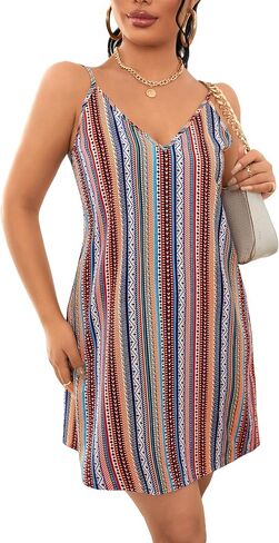COZYEASE Women's Summer V Neck Cami Halter Casual Dress Boho Backless Spaghetti Strap Mini Sundress in Saudi Arabia