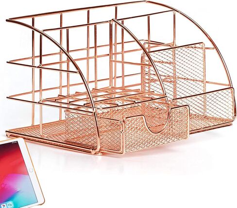 Gold Desk Organizer, All in One Desktop Organizer with Pen Holder, Pencil Holder and Paper Organizer, Cute Mesh Desk Accessories with Drawer for Home Office Supplies Organizer & Decor in Saudi Arabia