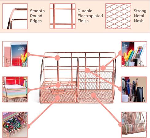 Gold Desk Organizer, All in One Desktop Organizer with Pen Holder, Pencil Holder and Paper Organizer, Cute Mesh Desk Accessories with Drawer for Home Office Supplies Organizer & Decor in Saudi Arabia