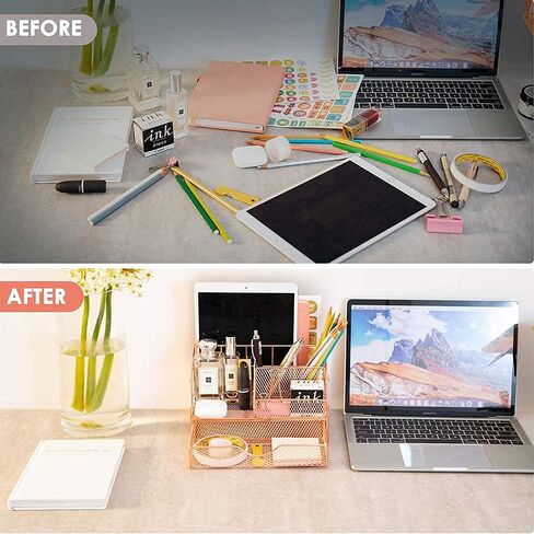 Gold Desk Organizer, All in One Desktop Organizer with Pen Holder, Pencil Holder and Paper Organizer, Cute Mesh Desk Accessories with Drawer for Home Office Supplies Organizer & Decor in Saudi Arabia