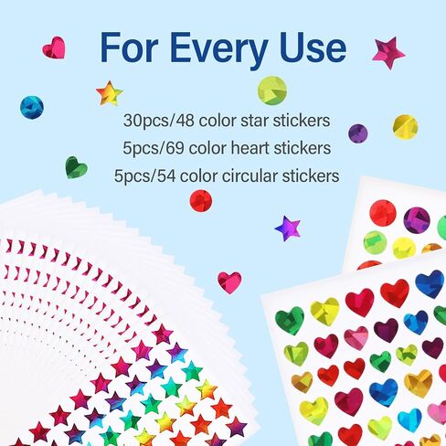 2055 PCS Star Stickers Rainbow Holographic Small Stickers Reward Stickers Colorful Glitter Dot Stickers Foil Heart Stickers Classroom Teacher Supplies for DIY Craft Office Decoration in Saudi Arabia