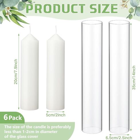 6 Sets Open Ended Hurricane Candleholders with Pillar Candles Hurricane Candle Holder Sleeve Bottomless Glass Candle Shade Cylinder Clear Chimney Tube for Home (2.5 x 14 Inches) in Saudi Arabia